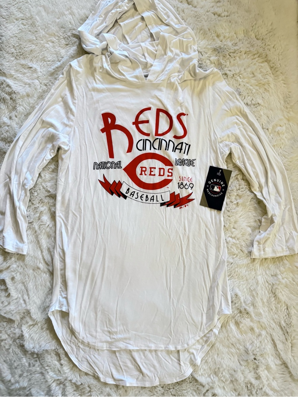 NWT Majestic Threads MLB Cincinnati Reds White Hoodie Tee